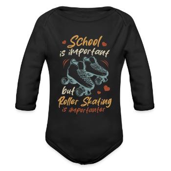 Roller Skating Kids Roller Skates Roller Skater Ki - Organic Long Sleeve Baby Bodysuit - black - Front