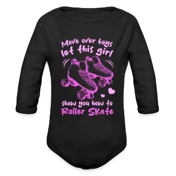 Roller Skates Roller Skating Girls Roller Skater G - Organic Long Sleeve Baby Bodysuit - black - Front