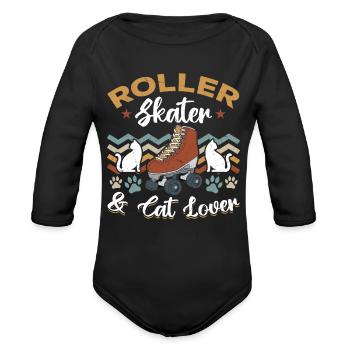 Roller Skating Roller Skater & Cat Lover - Organic Long Sleeve Baby Bodysuit - black - Front