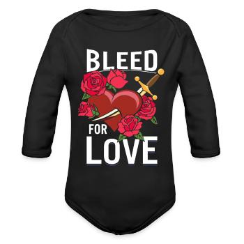 Gothic Shirt, Bleed For Love Roses Heart Dagger - Organic Long Sleeve Baby Bodysuit - black - Front