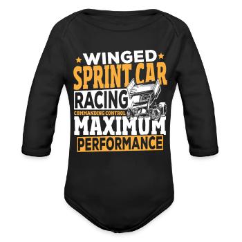 Winged Sprint Car Racing Commanding Control - Organic Long Sleeve Baby Bodysuit - black - Front