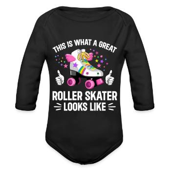 Roller Skating - Great Roller Skater - Organic Long Sleeve Baby Bodysuit - black - Front