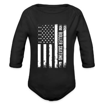 Roller Skating US Flag Roller Skates Roller Skater - Organic Long Sleeve Baby Bodysuit - black - Front