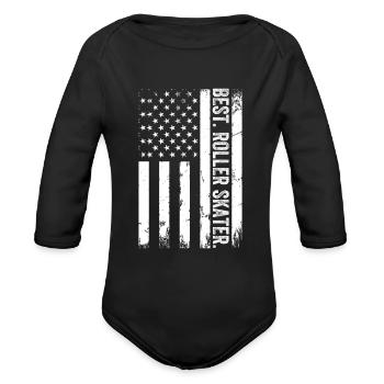 Best Roller Skater - Roller Skater US Flag Roller - Organic Long Sleeve Baby Bodysuit - black - Front