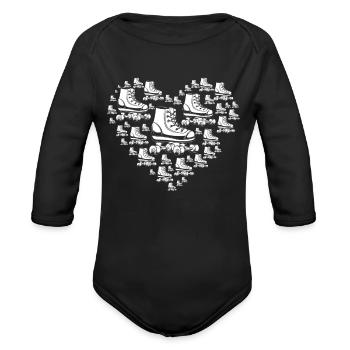 Roller Skating Heart with Roller Skates - Organic Long Sleeve Baby Bodysuit - black - Front