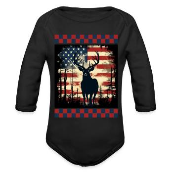 Ripped American Flag Woodland Camo Underlayer - Organic Long Sleeve Baby Bodysuit - black - Front