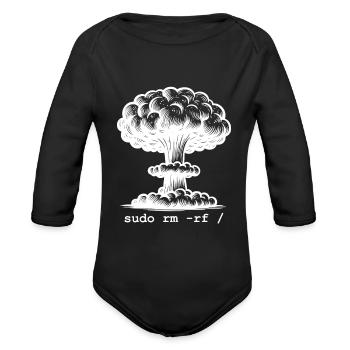 Linux Funny Linux Command Sudo RM RF for Men - Organic Long Sleeve Baby Bodysuit - black - Front