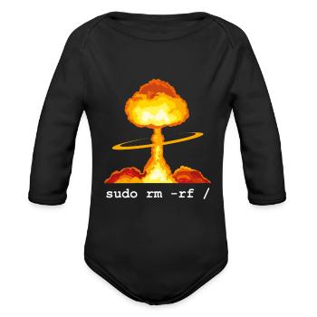 Linux Funny Linux Command Sudo RM RF for Men - Organic Long Sleeve Baby Bodysuit - black - Front