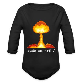 Linux Funny Linux Command Sudo RM RF for Men - Organic Long Sleeve Baby Bodysuit - black - Front