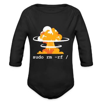 Linux Funny Linux Command Sudo RM RF for Men - Organic Long Sleeve Baby Bodysuit - black - Front