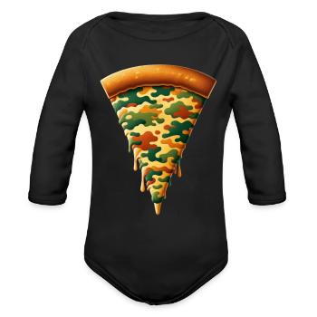 Pizza Camo Military Child Month Tribute - Organic Long Sleeve Baby Bodysuit - black - Front