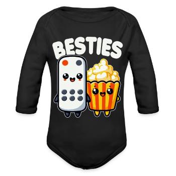 Popcorn And Remote Control Besties Funny Movie - Organic Long Sleeve Baby Bodysuit - black - Front