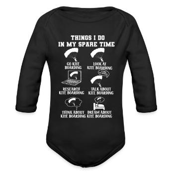 Things I Do In My Spare Time Kite Boarding - Organic Long Sleeve Baby Bodysuit - black - Front