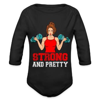 Strong And Pretty - Organic Long Sleeve Baby Bodysuit - black - Front
