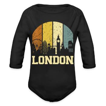 London - Organic Long Sleeve Baby Bodysuit - black - Front