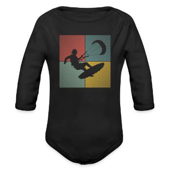Kitesurfer Kiteboard Kitesurfing Kite-Surf-board - Organic Long Sleeve Baby Bodysuit - black - Front
