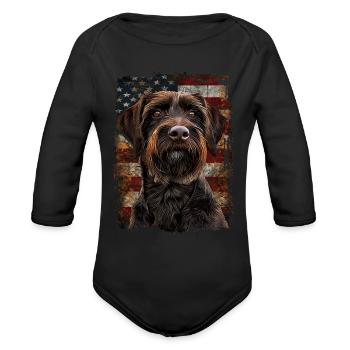 Wirehaired Pointing Griffon - Organic Long Sleeve Baby Bodysuit - black - Front