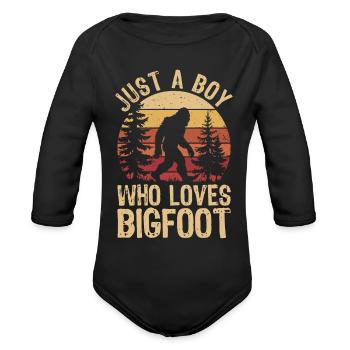 Bigfoot Enthusiast Retro Sunset Forest Silhouette - Organic Long Sleeve Baby Bodysuit - black - Front