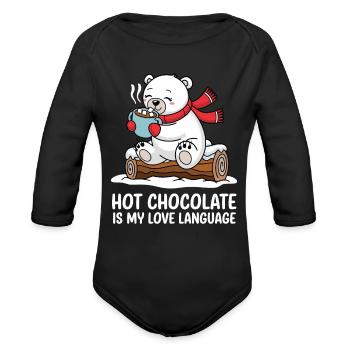 Hot Chocolate Is My Love Language - Organic Long Sleeve Baby Bodysuit - black - Front