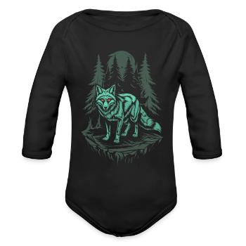 Dark Cottagecore Wolf Under Moonlight - Organic Long Sleeve Baby Bodysuit - black - Front