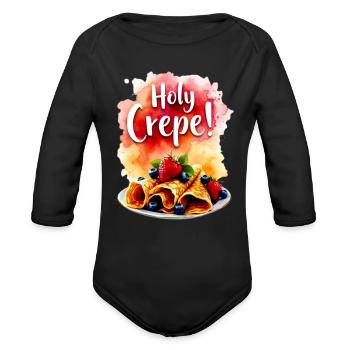 Holy Crepe! - Funny Berry Print Design for Berry - Organic Long Sleeve Baby Bodysuit - black - Front