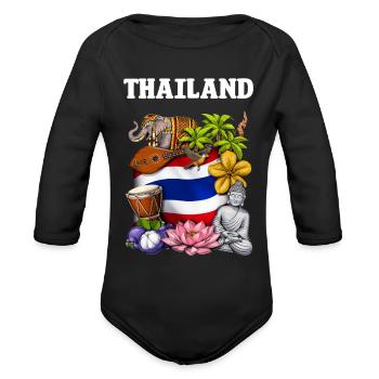 Thailand - Organic Long Sleeve Baby Bodysuit - black - Front