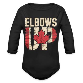 Elbows Up Canada Maple Leaf - Organic Long Sleeve Baby Bodysuit - black - Front