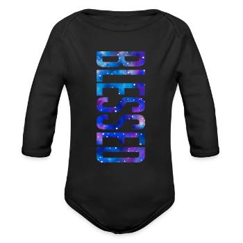 Blessed, galaxy typography, space theme, cosmic, - Organic Long Sleeve Baby Bodysuit - black - Front