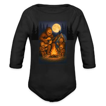 Bigfoot Family Singing Around Campfire - Family - Organic Long Sleeve Baby Bodysuit - black - Front