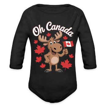 Oh Canada Cute Canadian Maple - Organic Long Sleeve Baby Bodysuit - black - Front