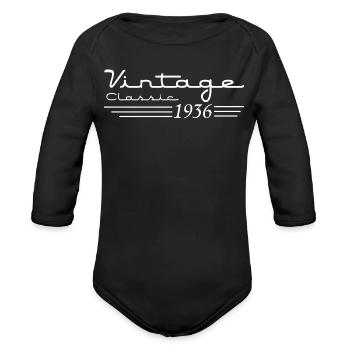 90th Birthday Vintage 1936 Birthday Gift 90 Years - Organic Long Sleeve Baby Bodysuit - black - Front