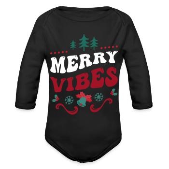 Marry Vibes Funny Christmas Groovy Style Marry - Organic Long Sleeve Baby Bodysuit - black - Front