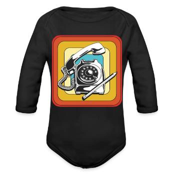 Rotary Dial Phone Telephone - Organic Long Sleeve Baby Bodysuit - black - Front