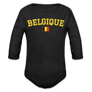 Belgium Flag Design Yellow - Organic Long Sleeve Baby Bodysuit - black - Front
