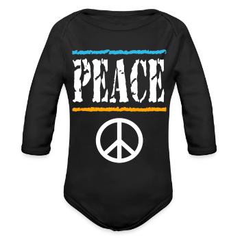 Peace retro strips with hippie sign - Organic Long Sleeve Baby Bodysuit - black - Front