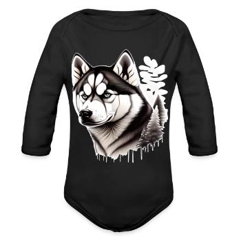 Pretty Husky - Organic Long Sleeve Baby Bodysuit - black - Front
