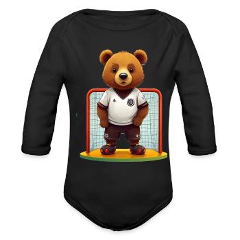Panda Goalkeeper Pose - Organic Long Sleeve Baby Bodysuit - black - Front