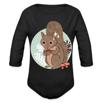 Little Squirrel - Organic Long Sleeve Baby Bodysuit - black - Front