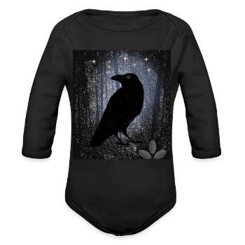 Gothic style raven moonlight fire - Organic Long Sleeve Baby Bodysuit - black - Front