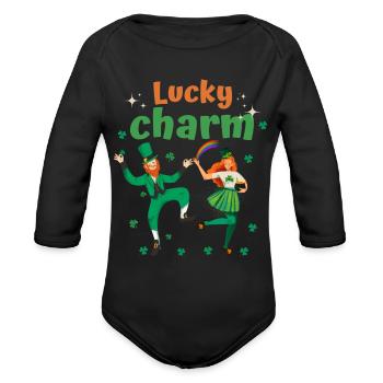 Lucky charm green - Organic Long Sleeve Baby Bodysuit - black - Front