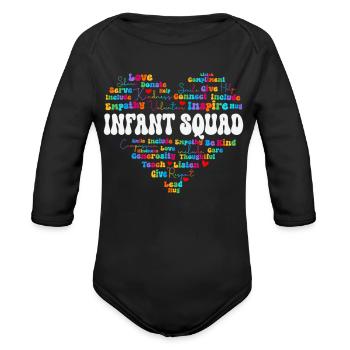 Infant Squad Values Rainbow - Organic Long Sleeve Baby Bodysuit - black - Front