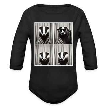 Vintage Photo Strip: Badger with Sunglasses - Organic Long Sleeve Baby Bodysuit - black - Front