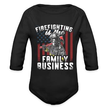 Firefighting Is The Family Business - Organic Long Sleeve Baby Bodysuit - black - Front