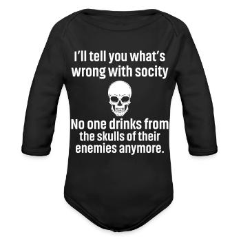 Skull Satire: Society's Faults - Organic Long Sleeve Baby Bodysuit - black - Front