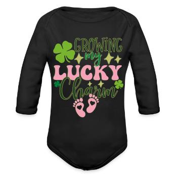 Growing my Lucky Charm - Mom Lucky St Patrick's Da - Organic Long Sleeve Baby Bodysuit - black - Front