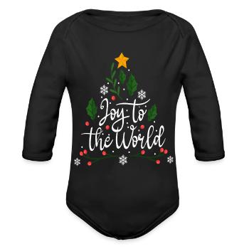 Joy to the world - Organic Long Sleeve Baby Bodysuit - black - Front