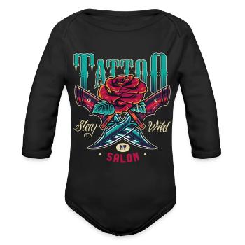 Tattoo With Two Crossed Daggers And A Rose - Organic Long Sleeve Baby Bodysuit - black - Front