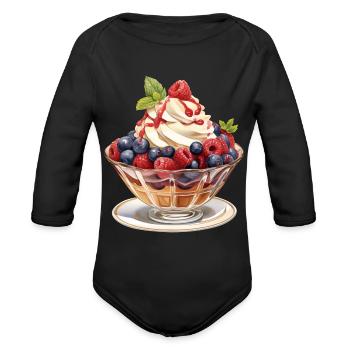 Fruity Raspberries and Blueberries Parfait Sundae - Organic Long Sleeve Baby Bodysuit - black - Front