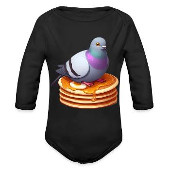 Dove on pancakes with maple syrup - Organic Long Sleeve Baby Bodysuit - black - Front
