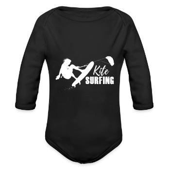 Kite Surfing - Organic Long Sleeve Baby Bodysuit - black - Front